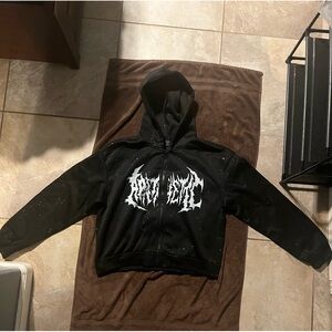 ROMWE Black Zip-Up Hoodie Jacket with White Graphic